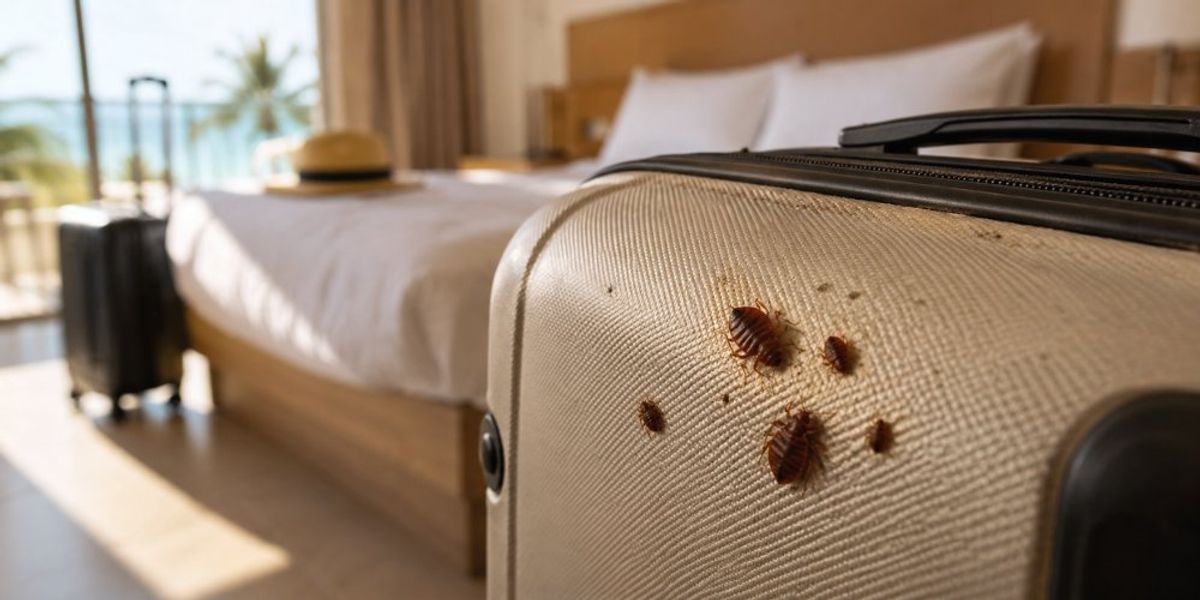 Bed bugs on suitcase showing how infestations spread through travel