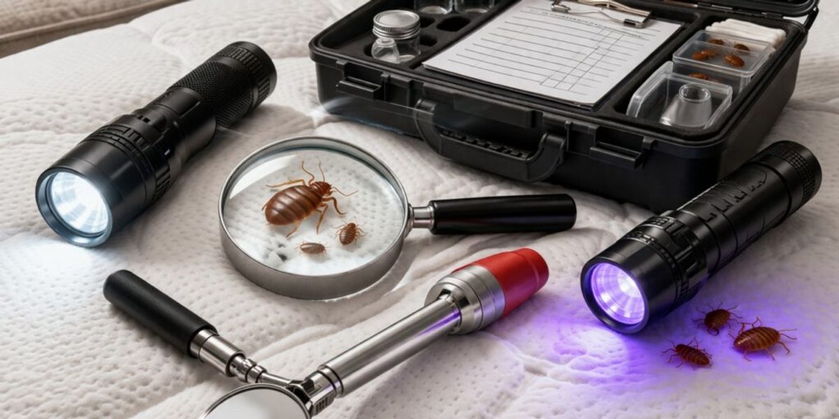 Using flashlight to detect bed bugs in furniture crevices