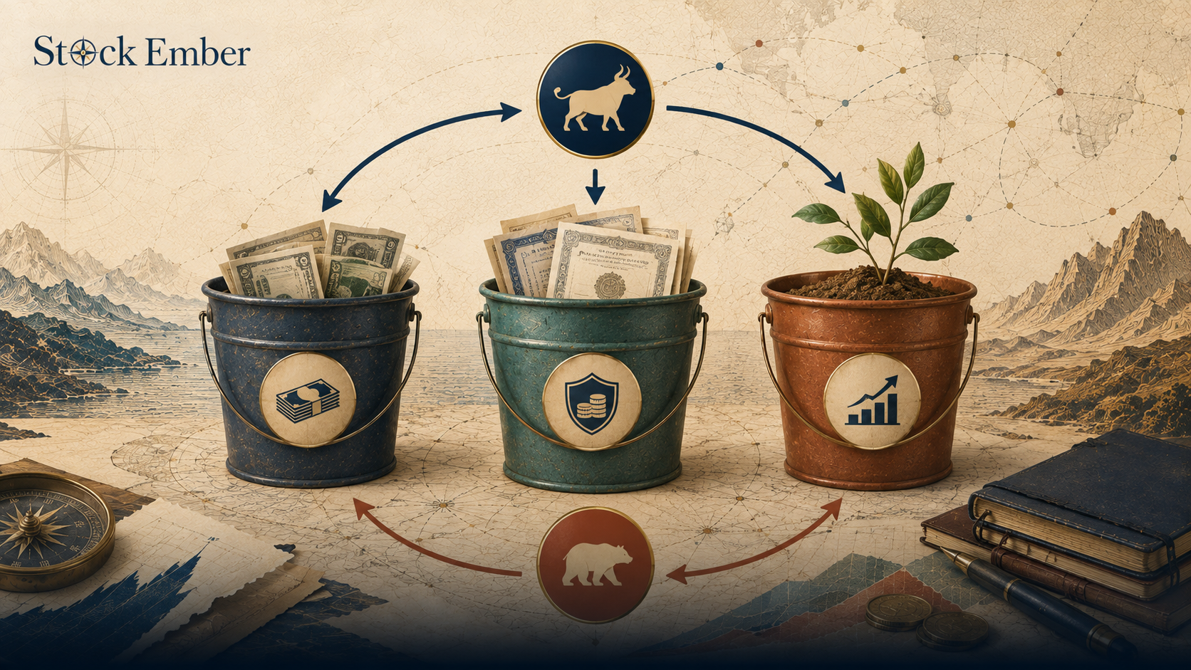 Diagram showing how capital flows between buckets in a retirement bucket strategy.