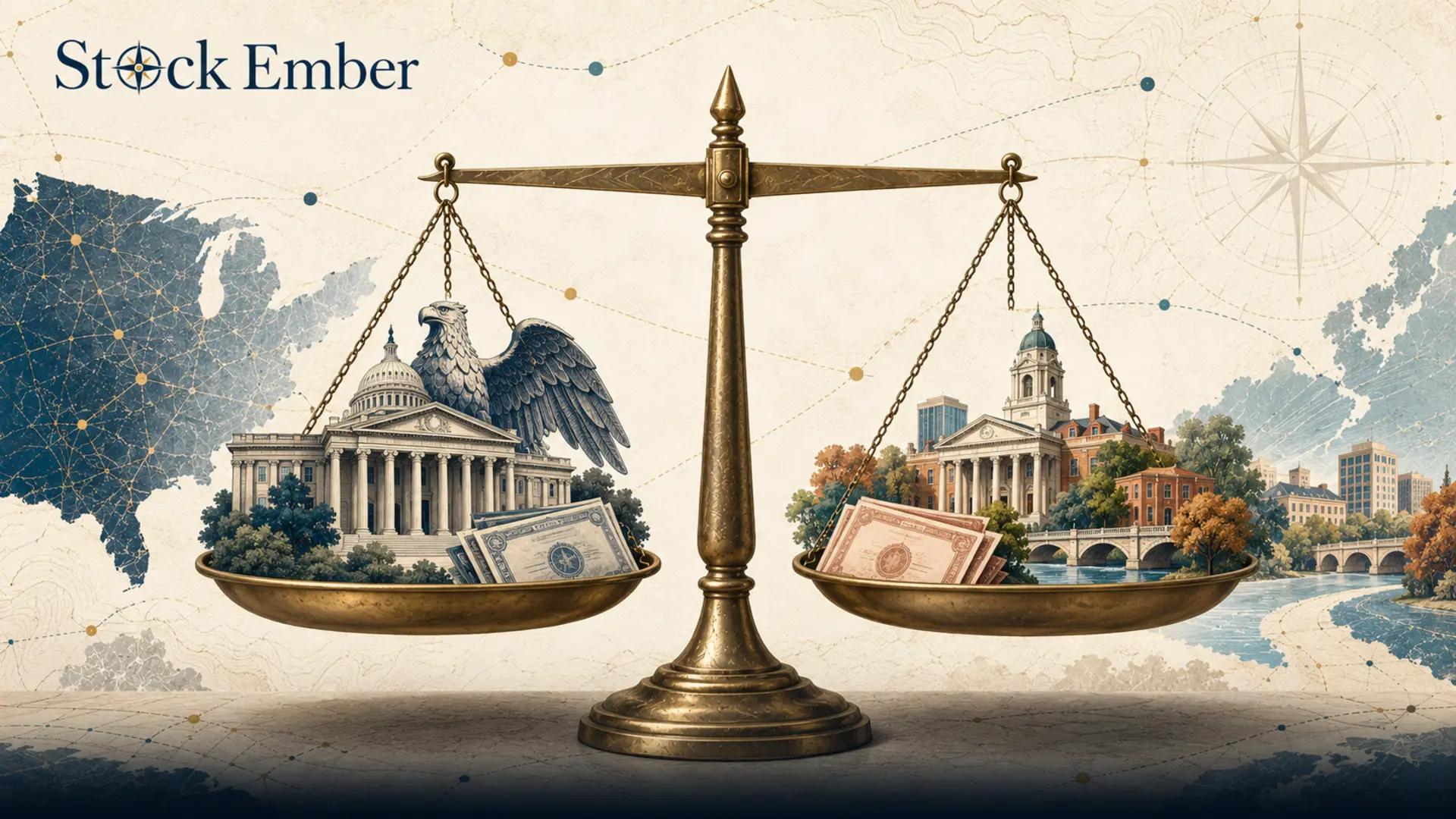Comparison illustration of municipal bonds and Treasury bonds on a scale.