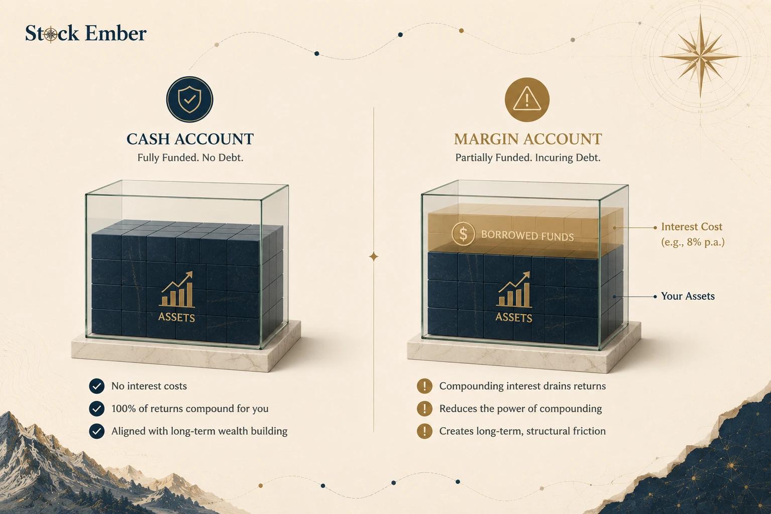 Comparison chart of cash versus margin brokerage accounts