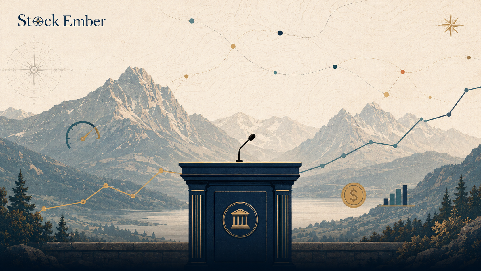 Illustration summarizing the Jackson Hole 2026 central bank symposium and its financial market impact.