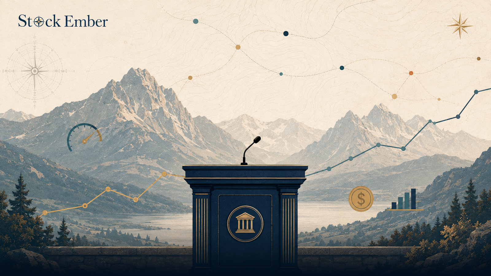 Illustration summarizing the Jackson Hole 2026 central bank symposium and its financial market impact.