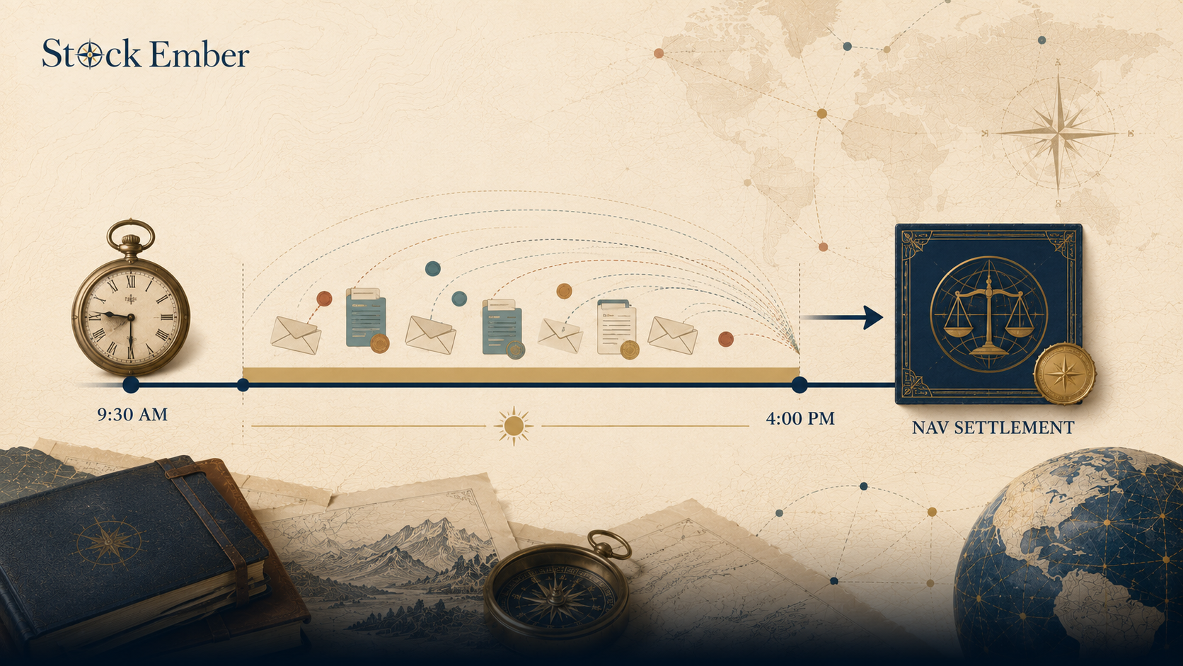 Operational timeline diagram illustrating forward pricing and daily NAV calculation for mutual funds.