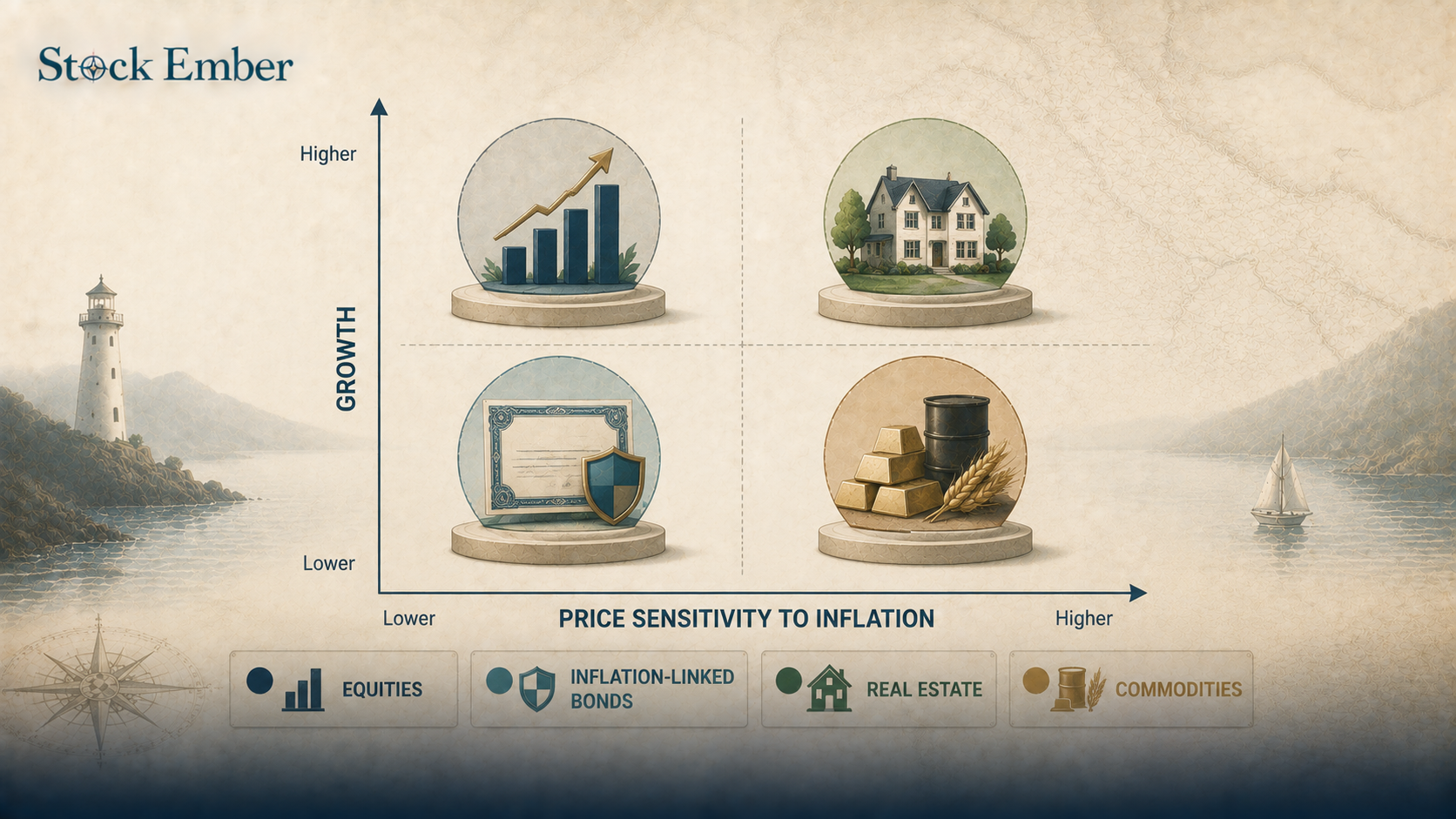 Diagram comparing four main asset classes used to hedge against inflation.
