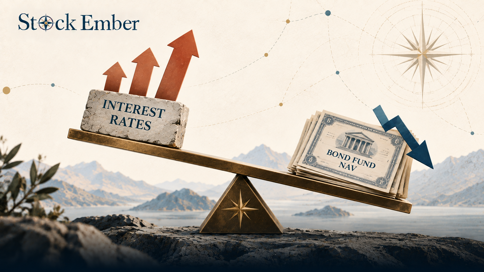 Diagram illustrating the inverse relationship between interest rates and bond fund NAV.