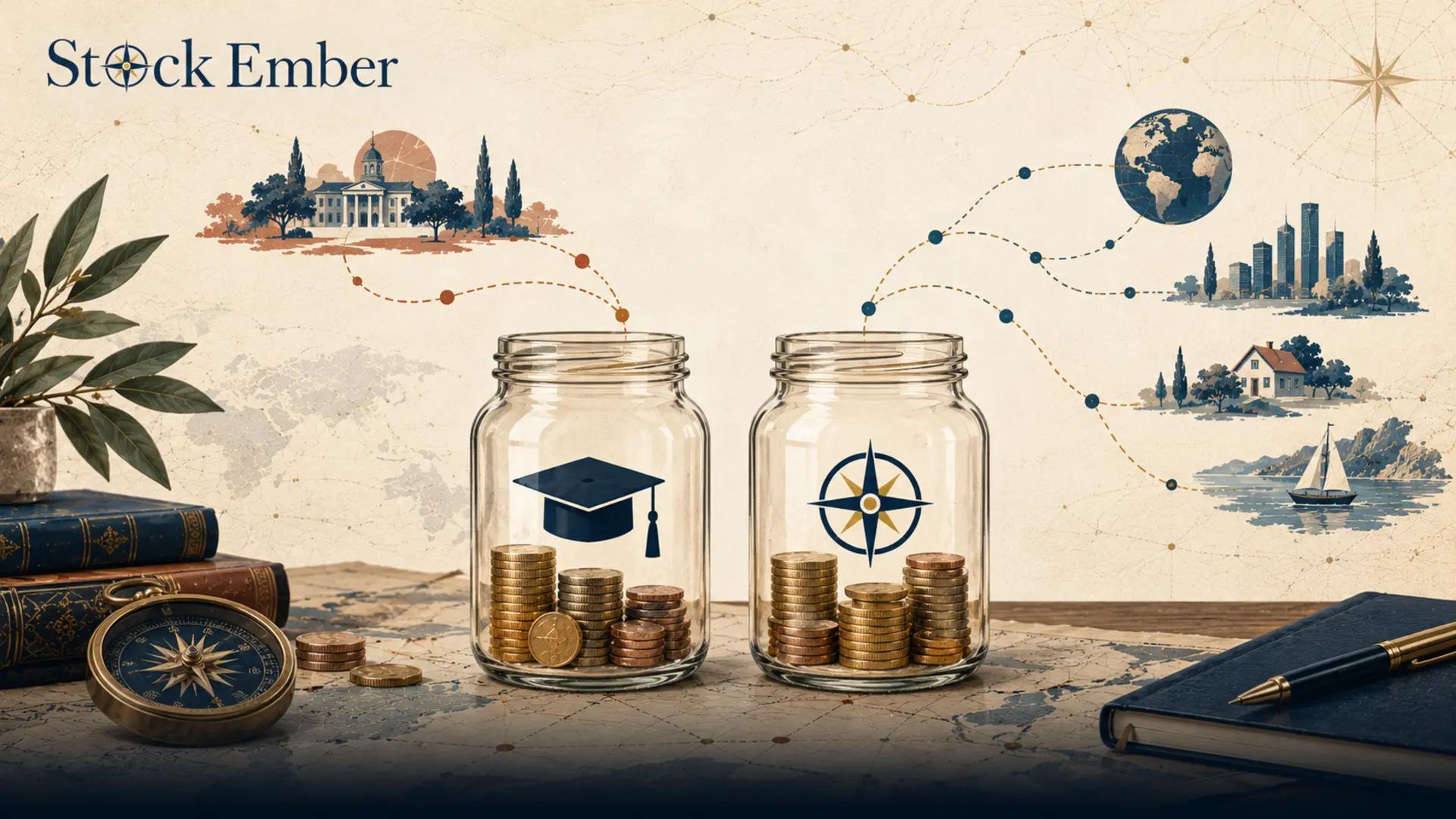 Illustration comparing a 529 college savings account jar with a custodial investment account jar.