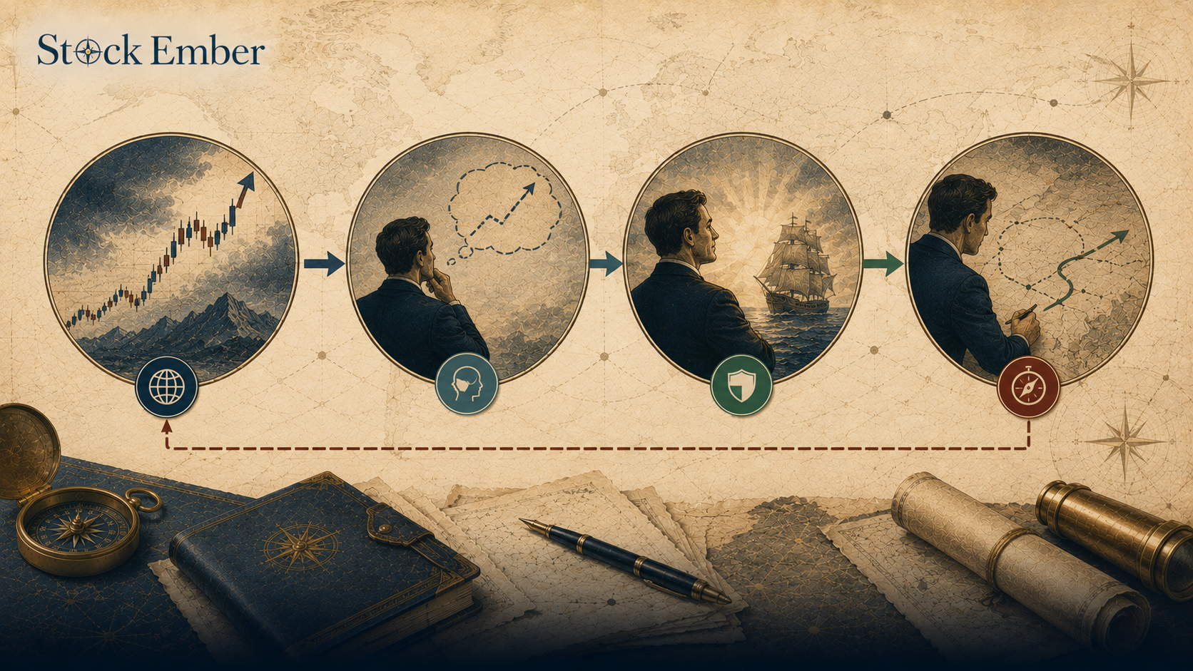 Diagram illustrating how hindsight bias creates false overconfidence in investing.