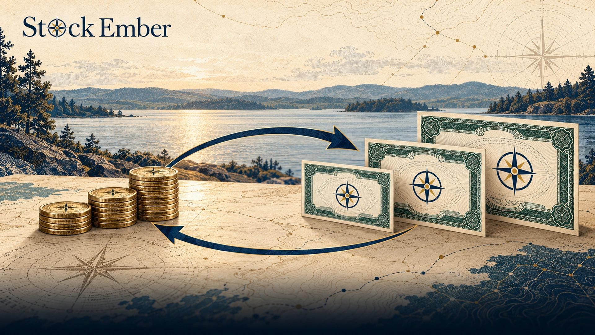 Illustration showing cash dividends automatically buying additional stock shares.