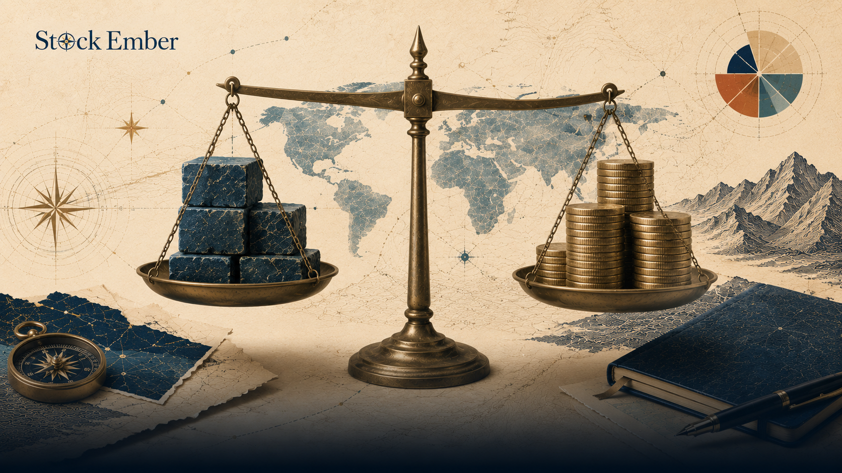 Illustration showing the debt-to-equity ratio as total liabilities balancing against shareholders' equity on a scale.
