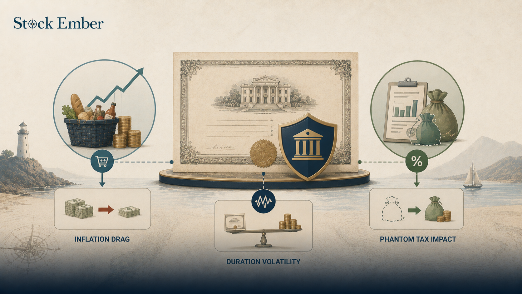 Visual comparison chart showing three key risks of zero coupon bonds.