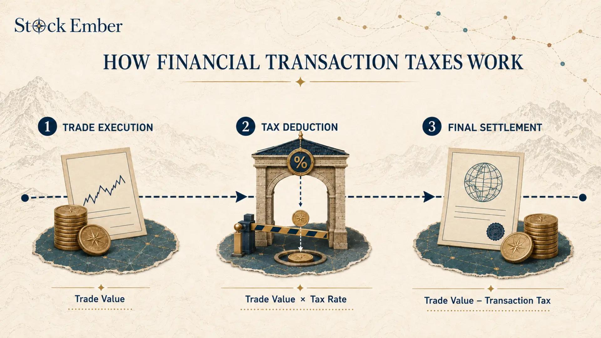 Diagram showing how a transaction tax is deducted during a trade
