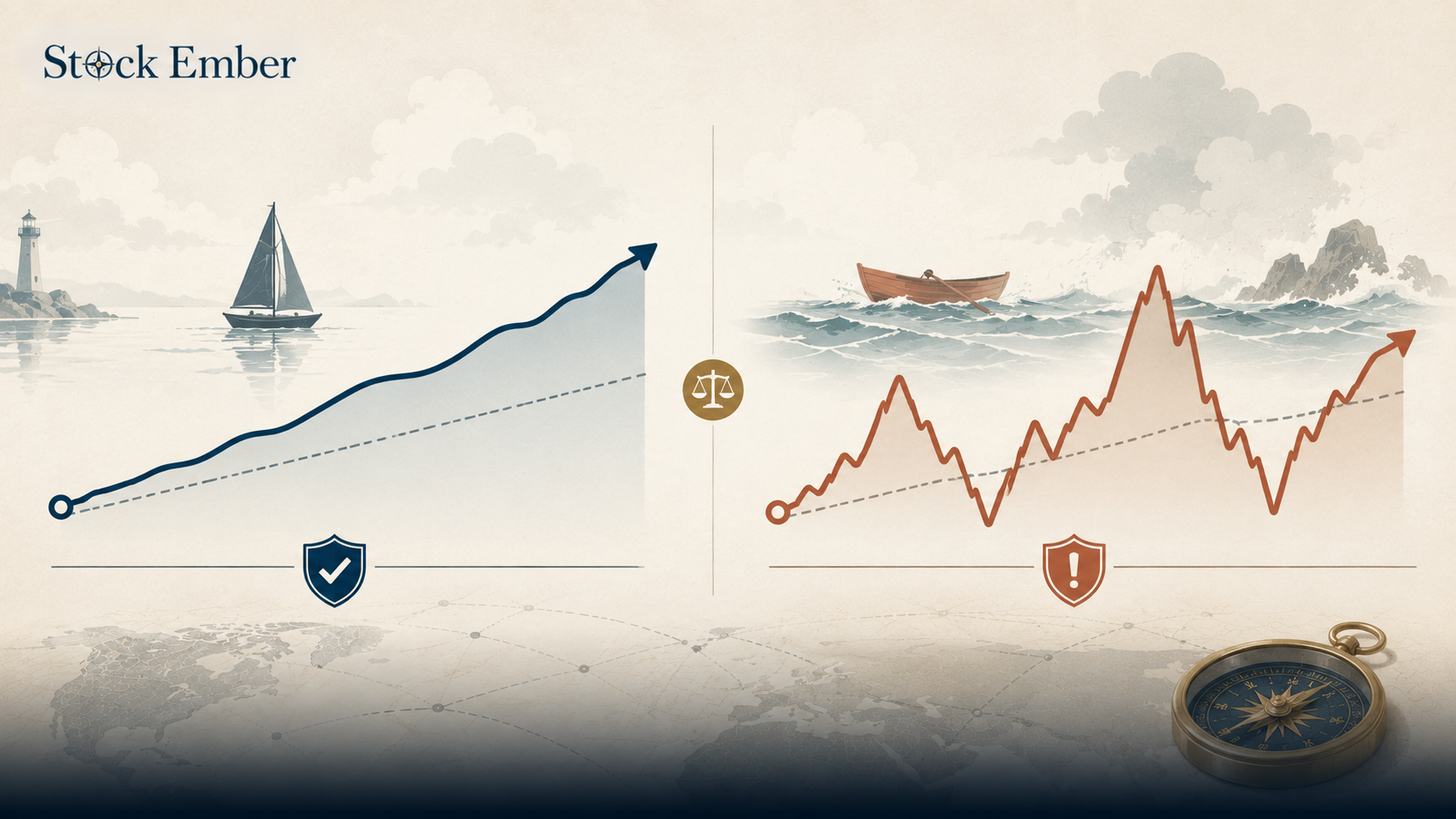 Chart comparing portfolio return paths to explain the Sharpe ratio calculation.