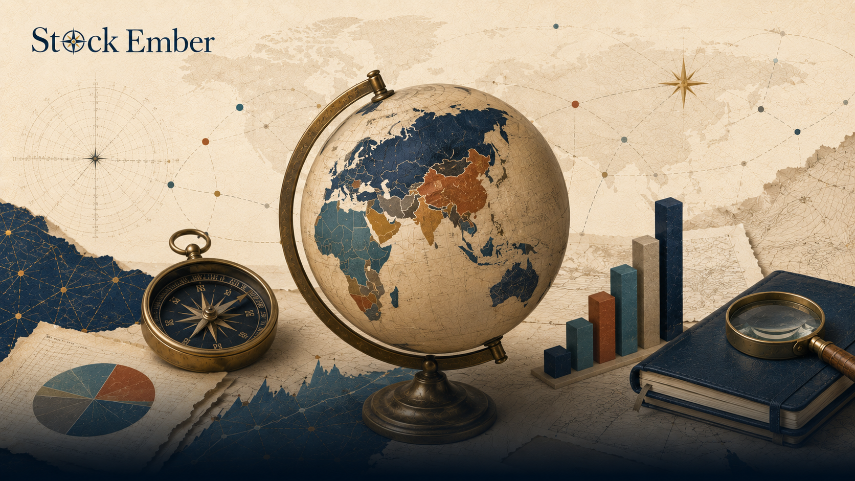 Illustration of a financial market index benchmark scale balancing stock assets.