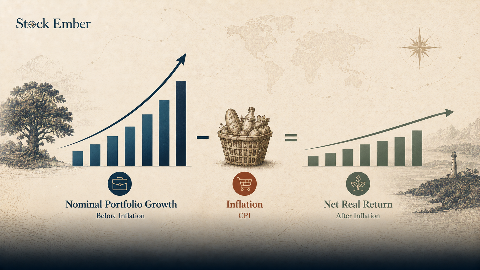 Diagram comparing nominal return versus real inflation-adjusted return.