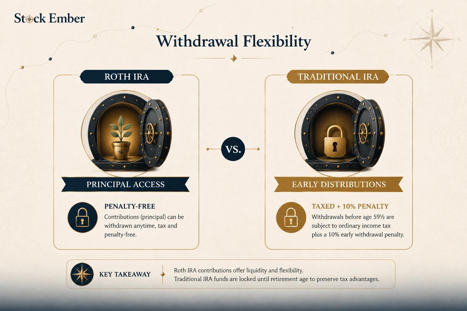 Withdrawal flexibility of Roth IRA vs Traditional IRA