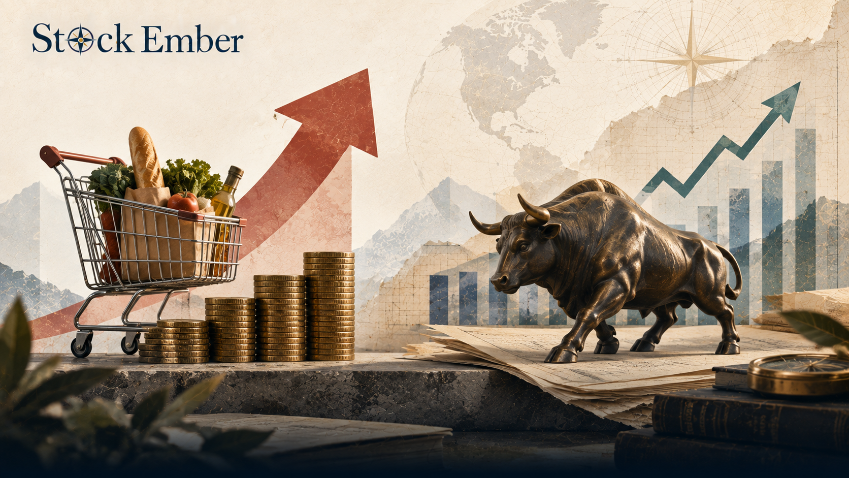 Illustration showing how inflation rates influence stock market valuations and purchasing power