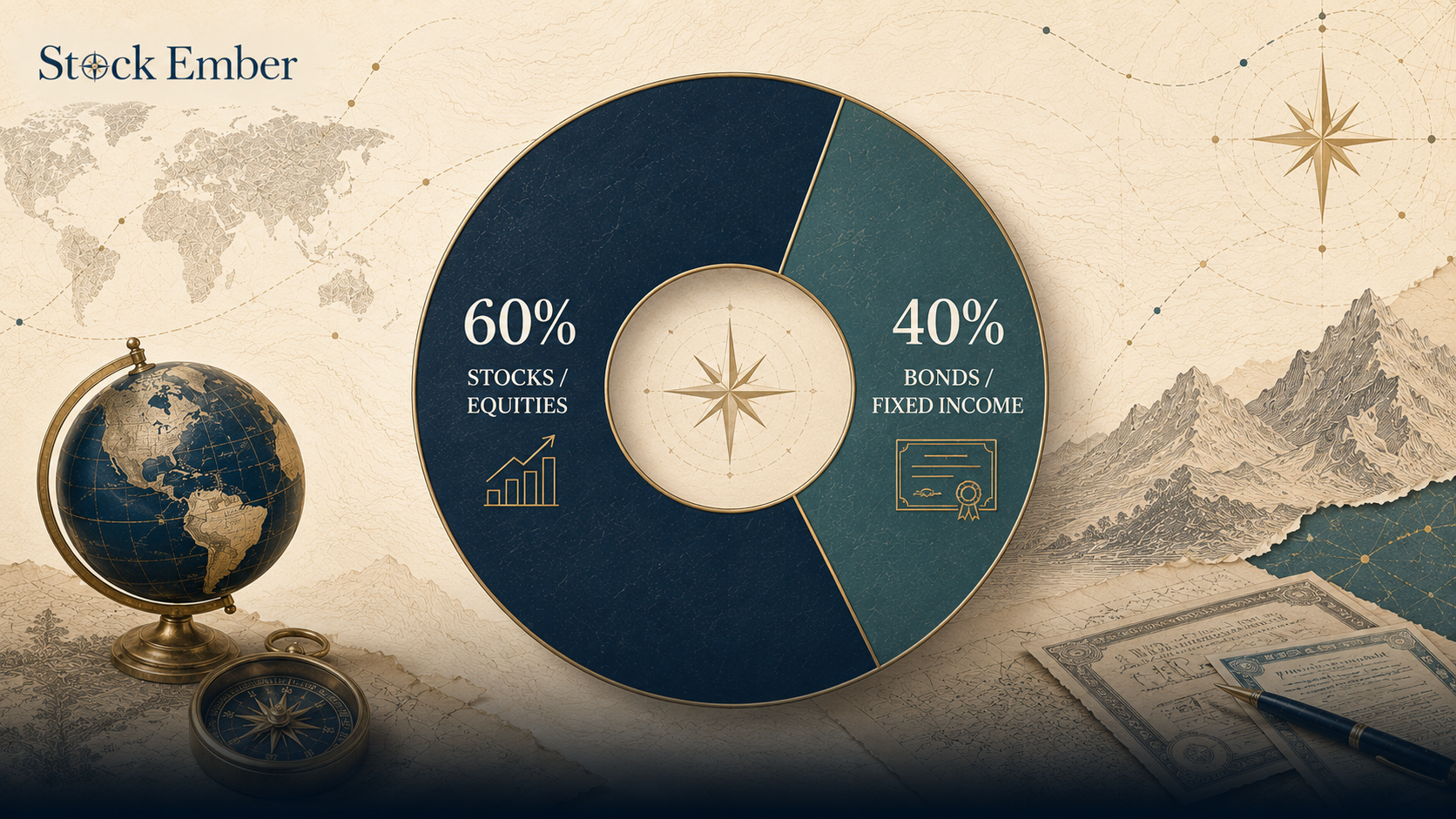 Donut chart displaying a 60% stock and 40% bond asset allocation split.