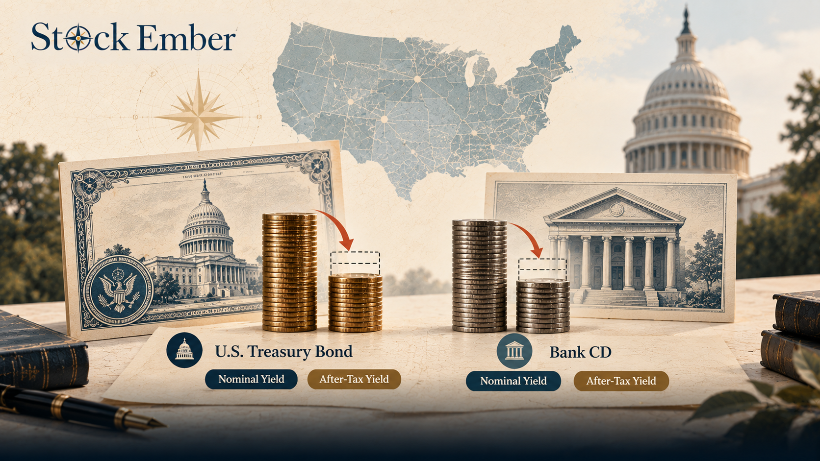 Chart showing tax-equivalent yield calculation comparing Treasury bonds to corporate bonds.