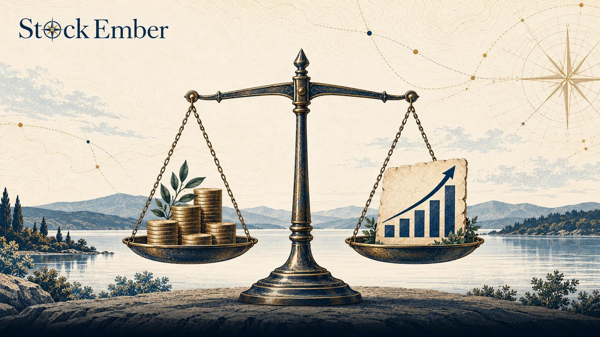 Illustration comparing dividend cash payouts and capital growth chart lines.