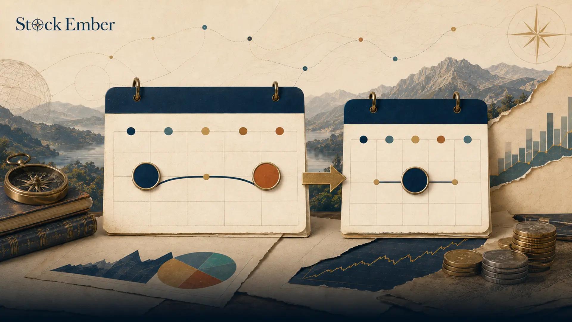 Illustration showing a stock trading settlement calendar shortening to one business day.