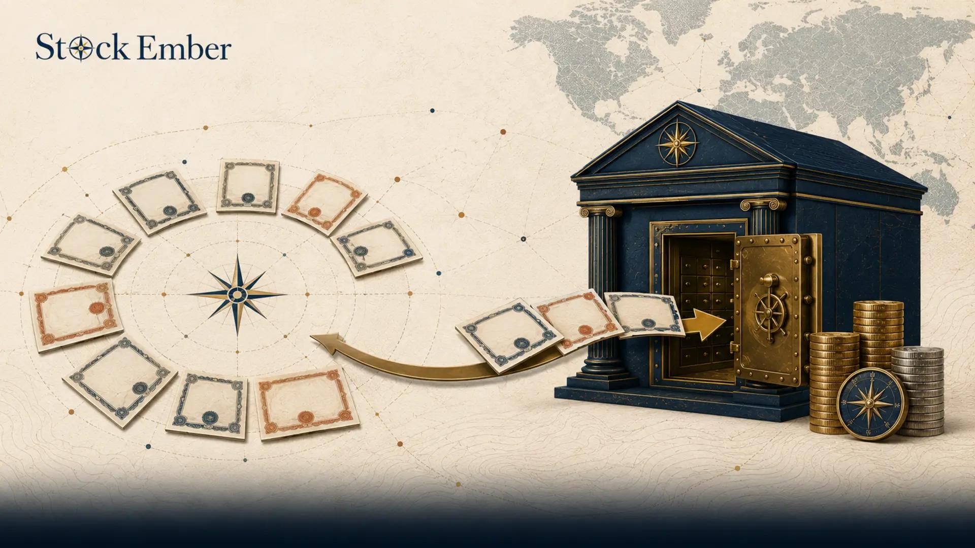 Illustration representing a company executing a share buyback in the stock market.