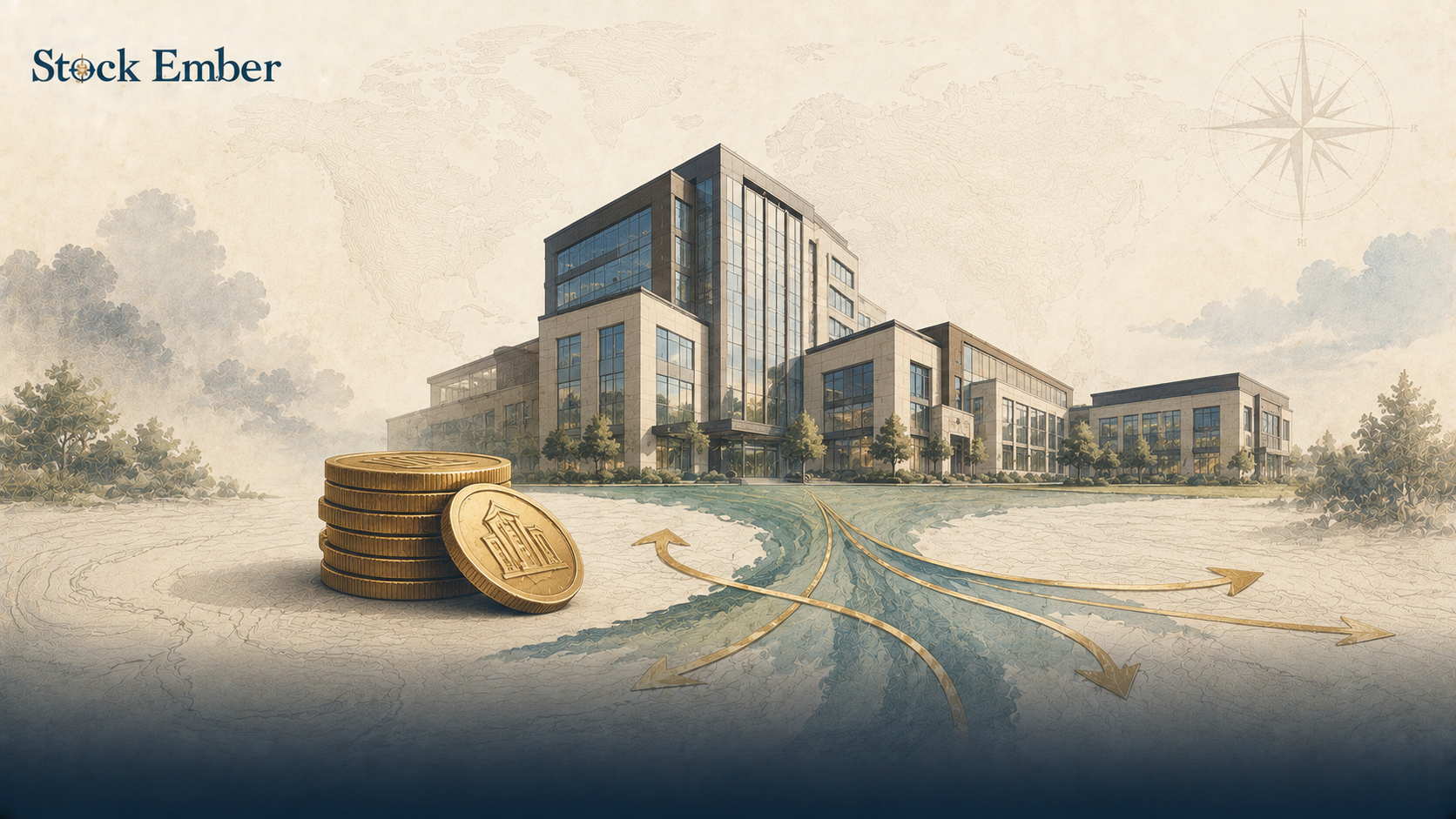 Illustration of a commercial property generating REIT dividend payouts for an investor