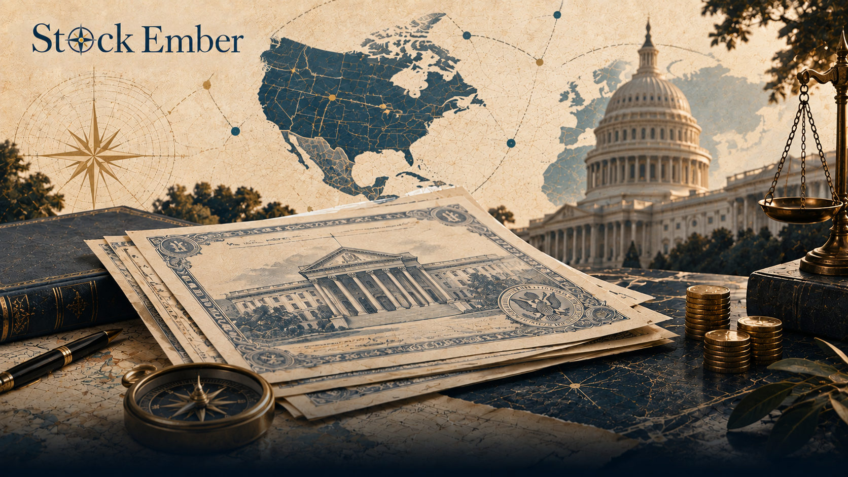 U.S. Treasury bond certificate next to tax forms representing federal taxation rules.
