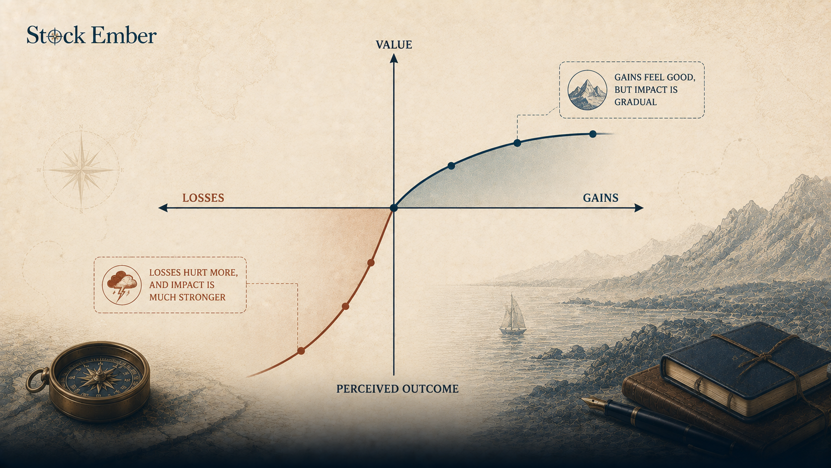 Graph illustrating asymmetry between emotional pain of loss and pleasure of gain.