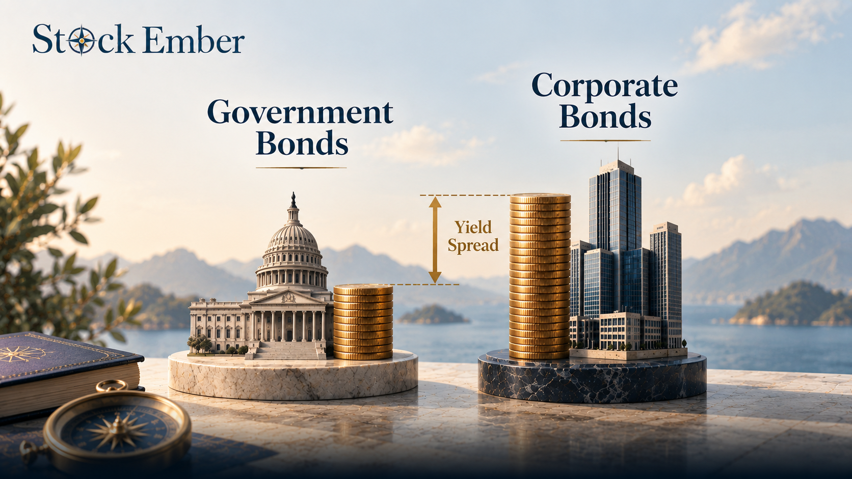 Graphic illustration of a credit yield spread comparing government and corporate bond yields