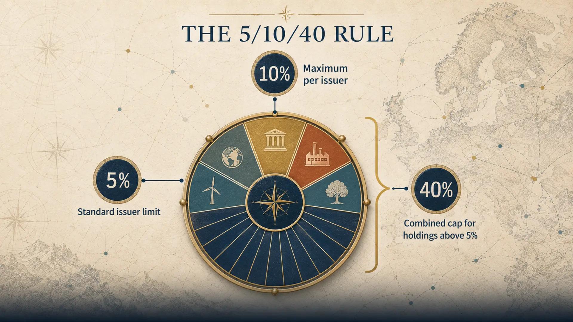Diagram showing the European fund 5/10/40 portfolio diversification rule.