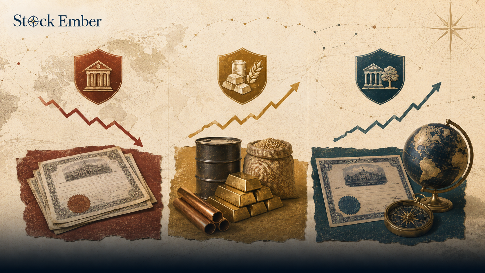 Diagram illustrating relative performance factors across asset classes during high inflation and slow growth.