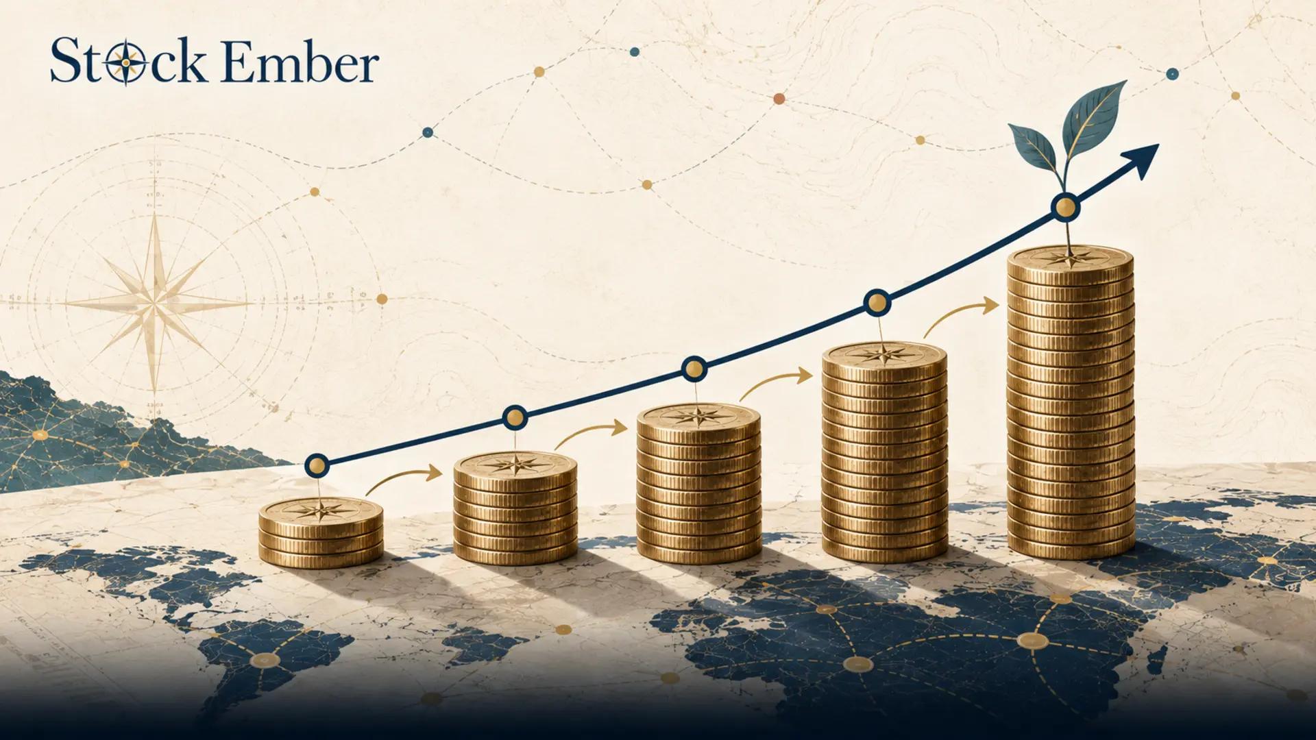 Illustration of dividend growth rate compounding over time.