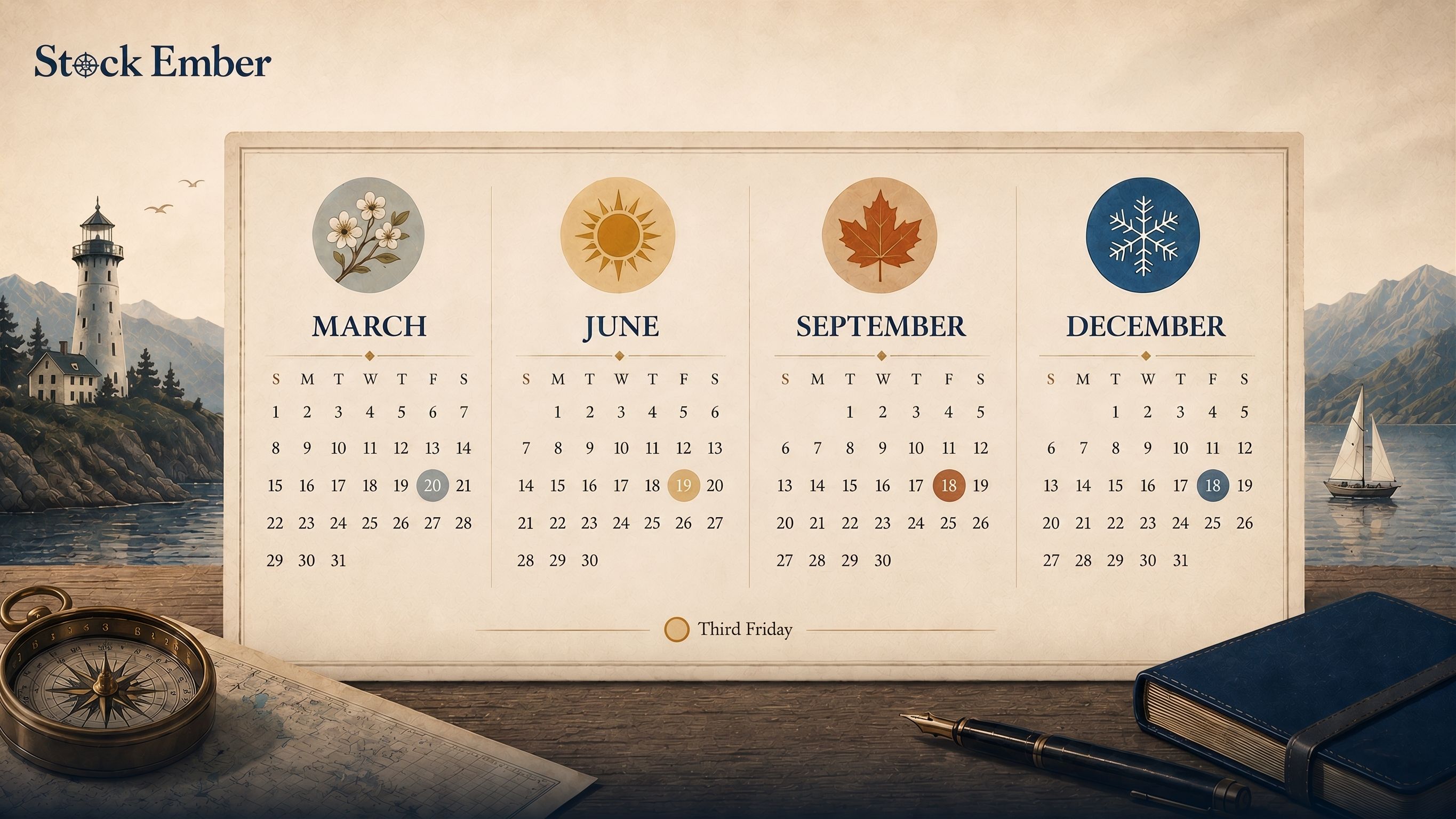 Calendar view displaying triple witching dates across four quarters.