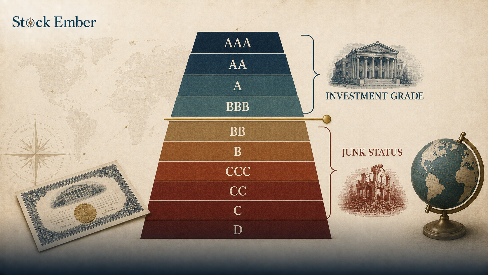 Scale comparing investment grade bond ratings against junk bond ratings.