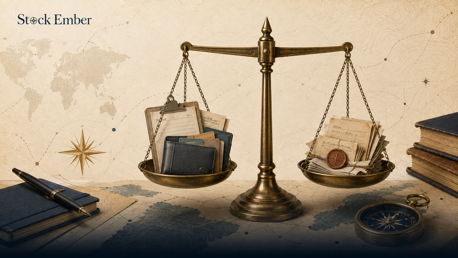Illustration showing current assets weighing against current liabilities on a financial balance sheet scale.