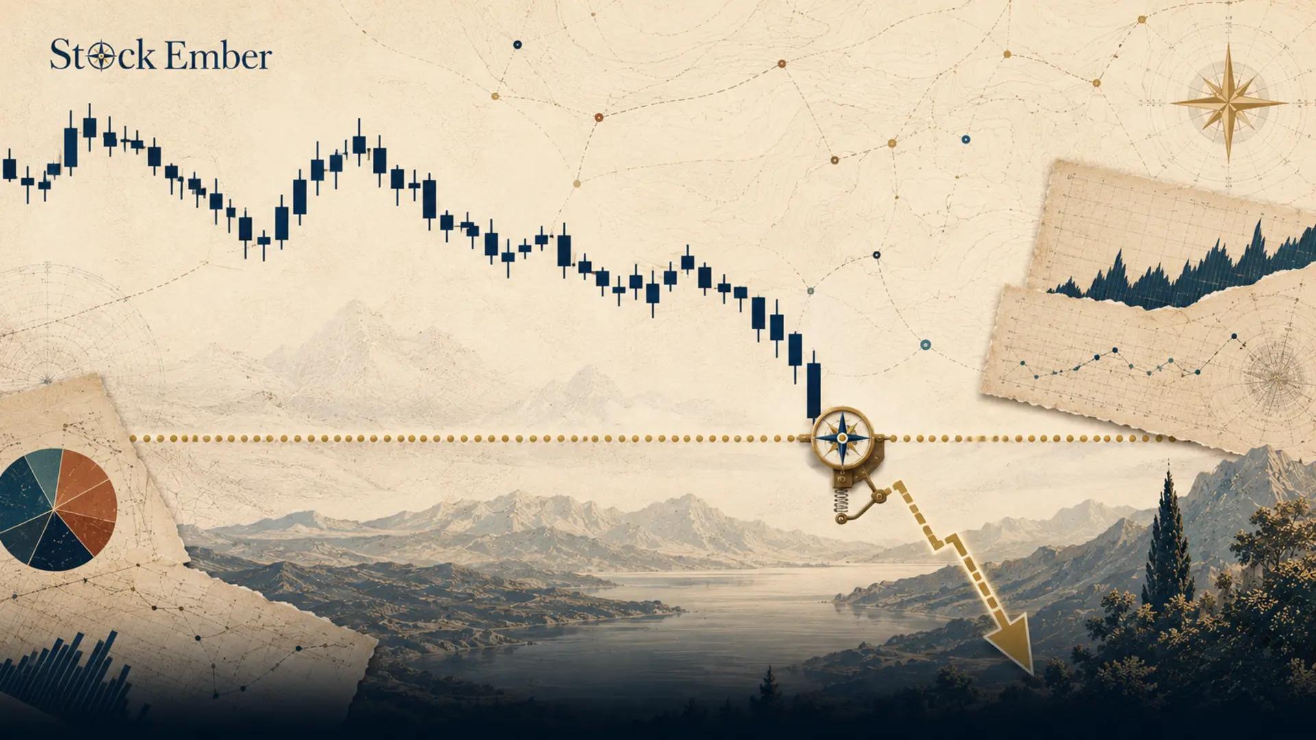 Stock price chart hitting a stop price threshold line
