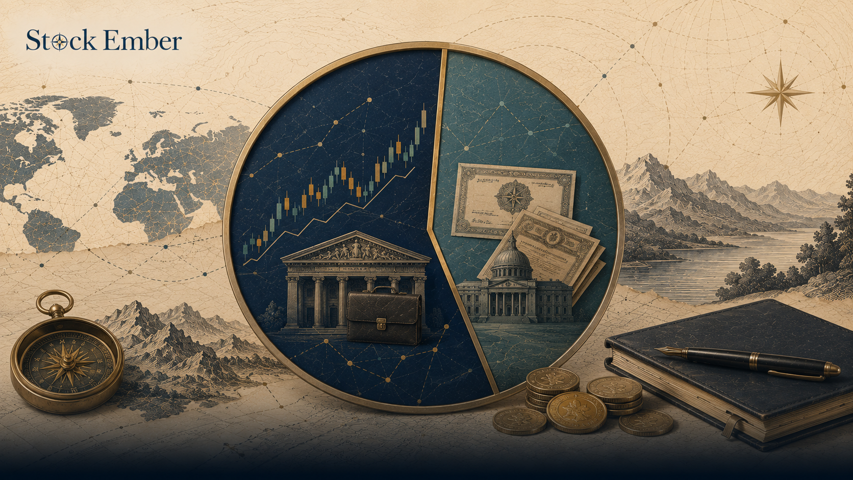 Illustration showing a balanced 60/40 stock and bond allocation.