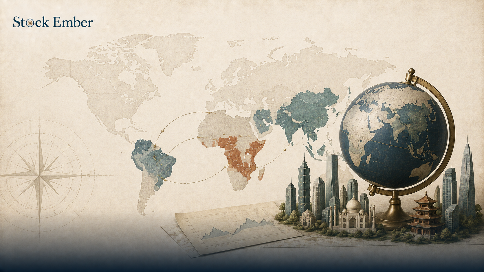 Illustration of emerging market stock investing and portfolio diversification.