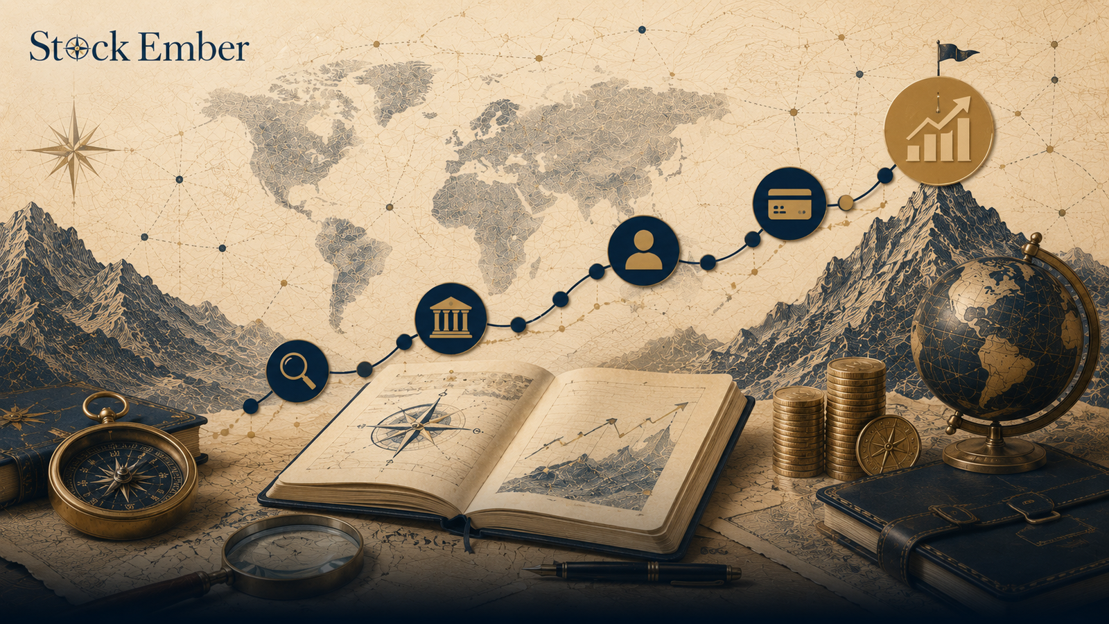 Illustration representing the step-by-step process of buying stocks online.