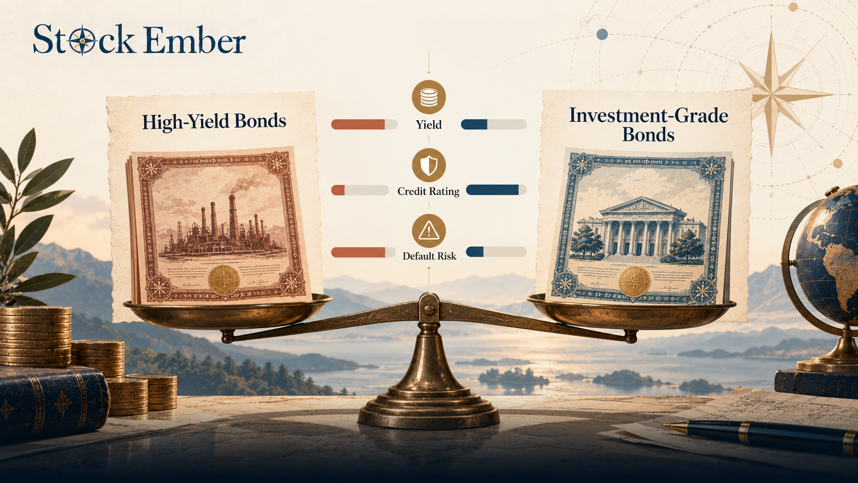 Matrix comparing high-yield and investment-grade corporate bonds.