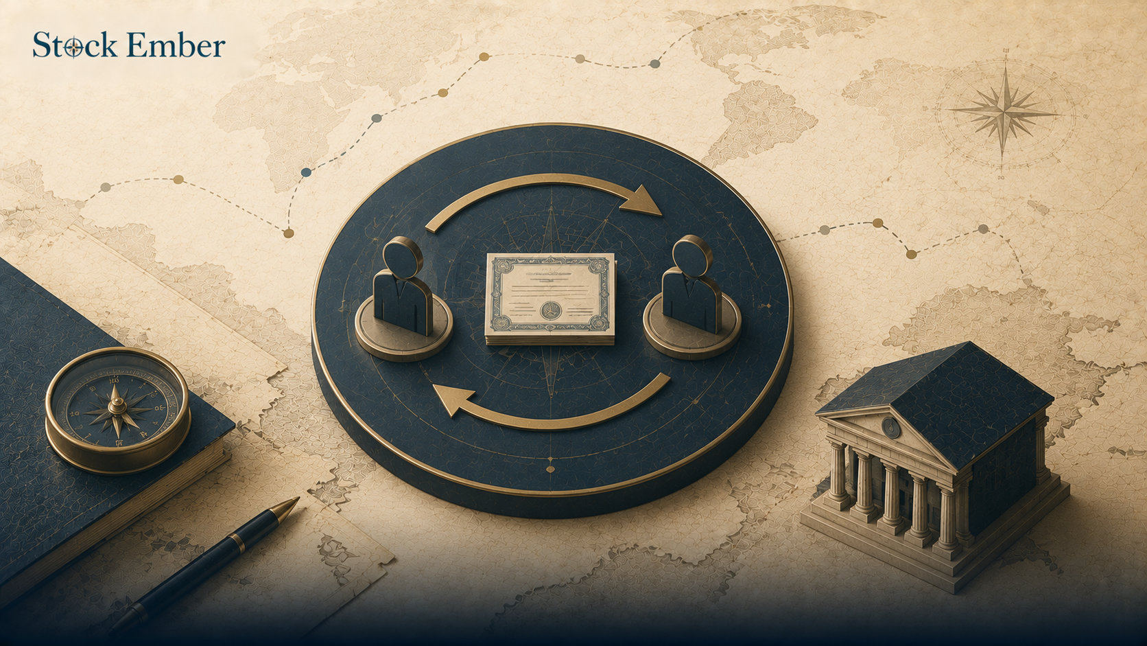 Diagram illustrating the transfer of existing shares between two investors in the secondary market.