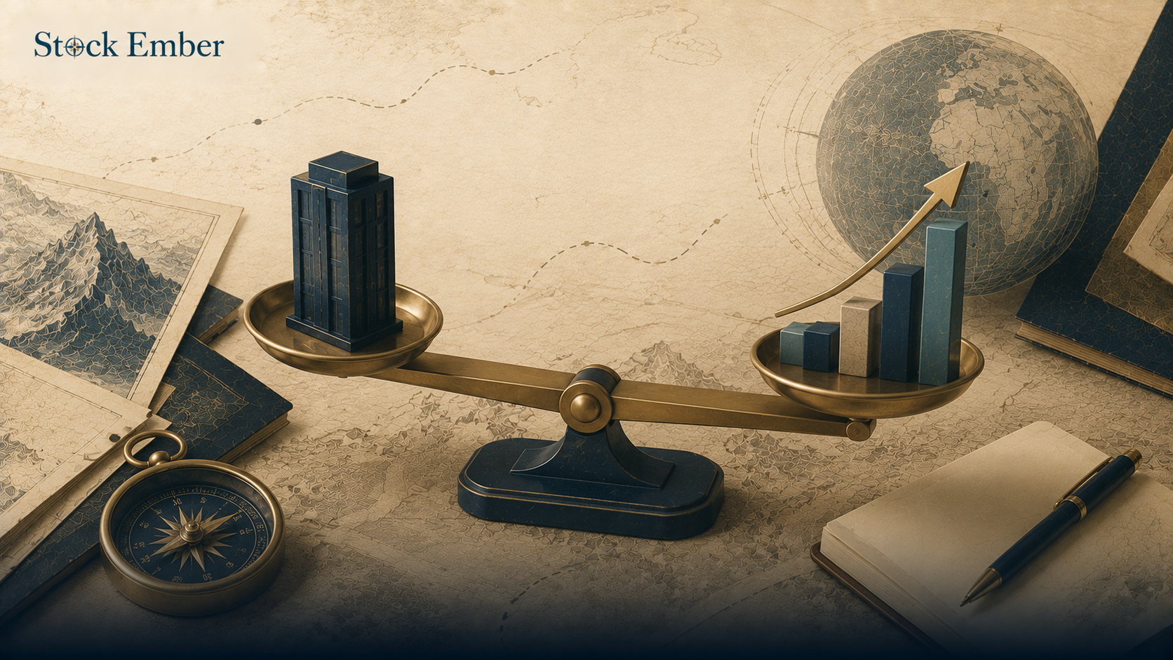 Balance scale comparing a company’s stock valuation with its earnings growth for the PEG ratio.