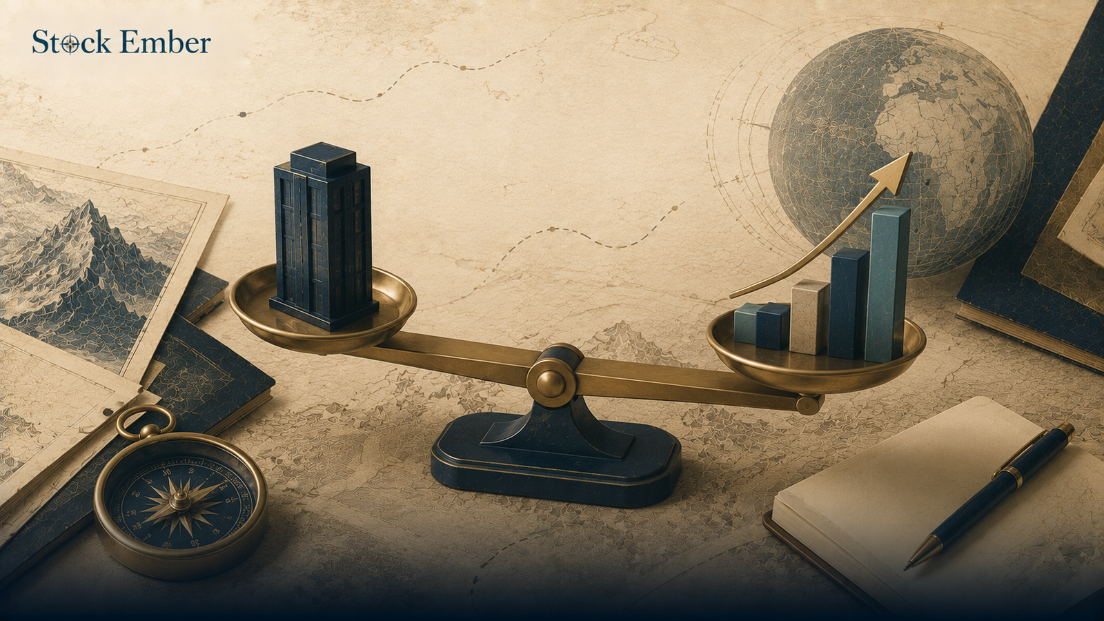 Balance scale comparing a company’s stock valuation with its earnings growth for the PEG ratio.