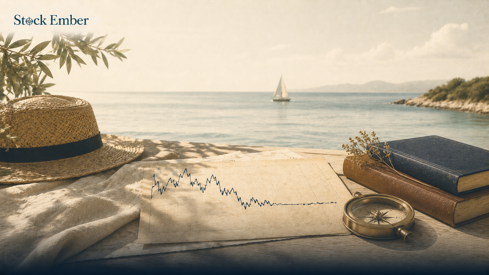 Stock market chart illustration representing low trading volume during summer doldrums