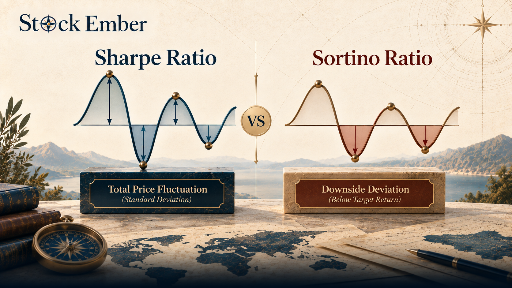 Comparison chart showing standard deviation versus downside deviation in portfolio analysis.