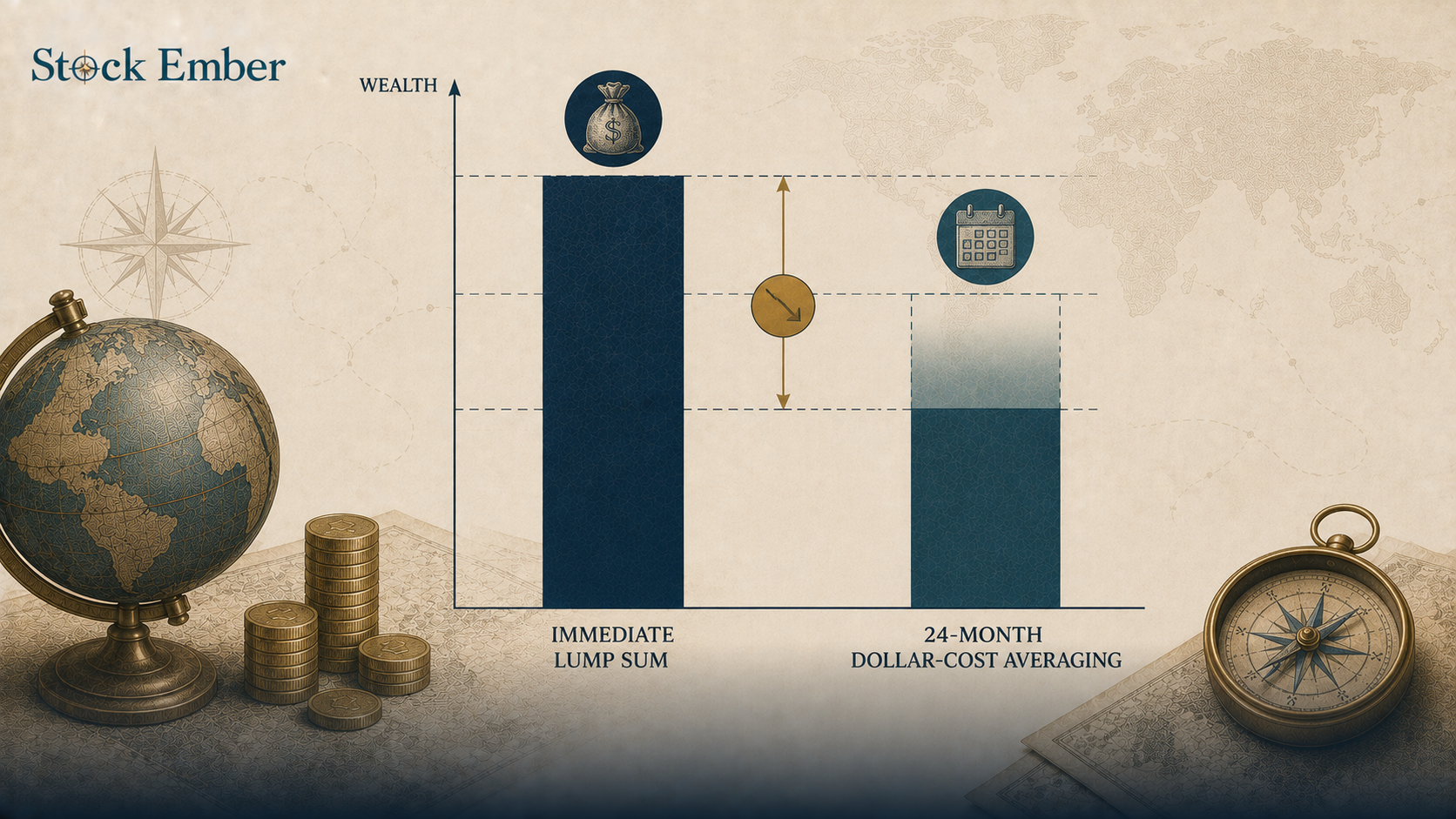 Chart showing 10-year portfolio wealth difference between lump sum investing and dollar-cost averaging