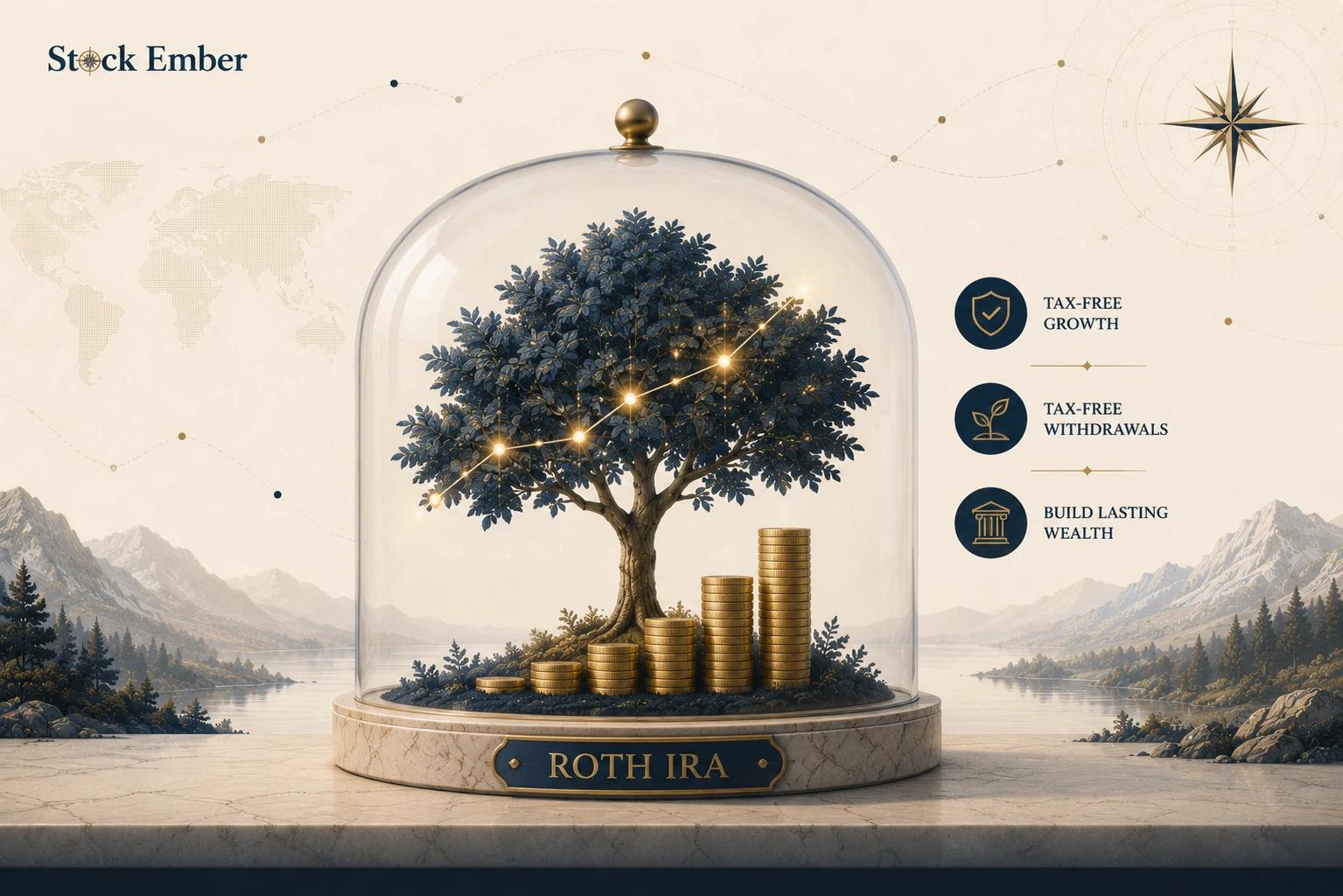 Overview graphic explaining what a Roth IRA is and how tax-free growth works
