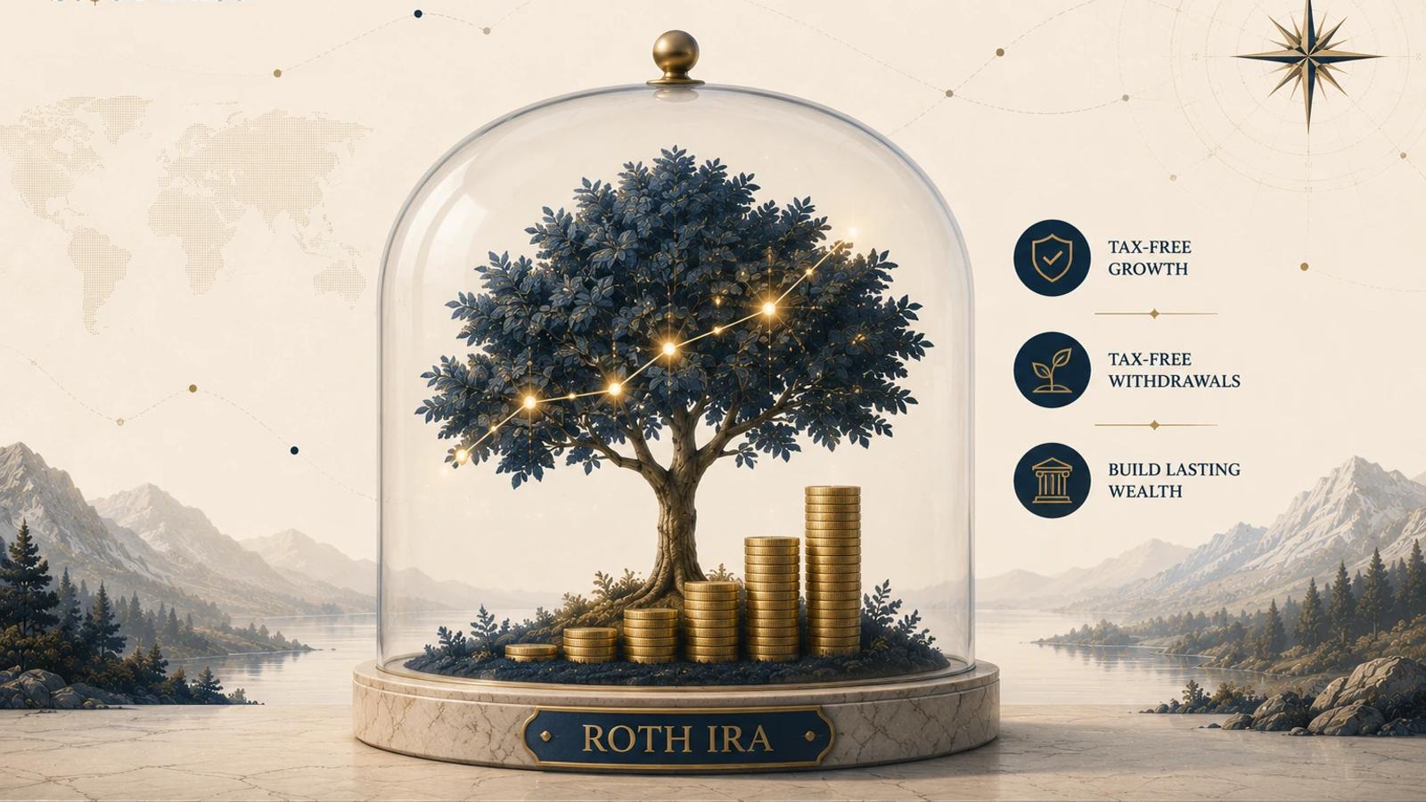 Overview graphic explaining what a Roth IRA is and how tax-free growth works
