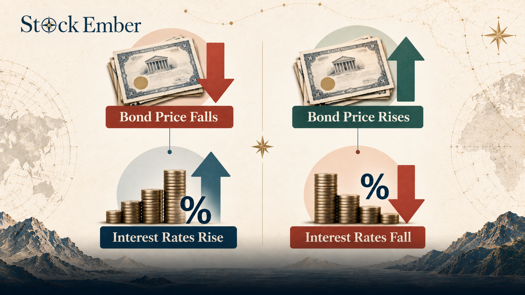 Chart showing the inverse relationship between interest rate changes and bond prices.